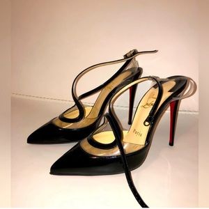christian louboutin pointy toe pvc black patent leather heels size 37 $1195